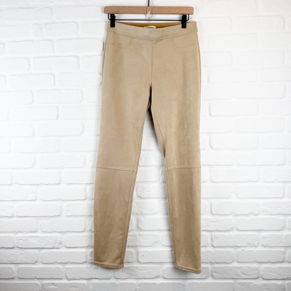 Max Studio Faux Suede Camel Beige Leggings Back Pockets Medium